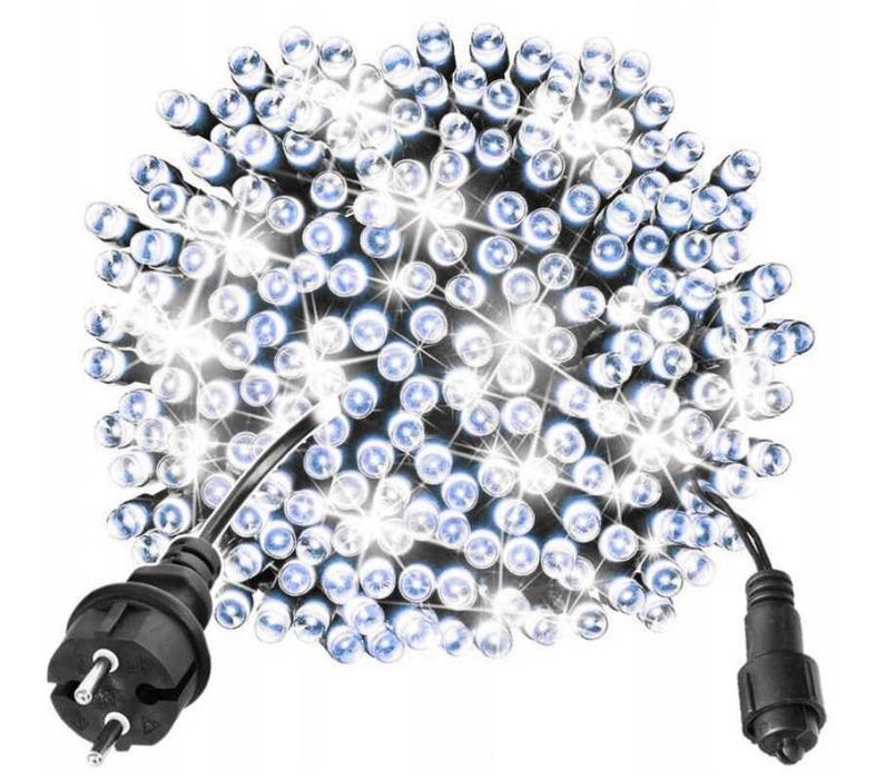 Lampki Choinkowe 200led białe zimne + flash flesz błysk 15m zewnętrzne