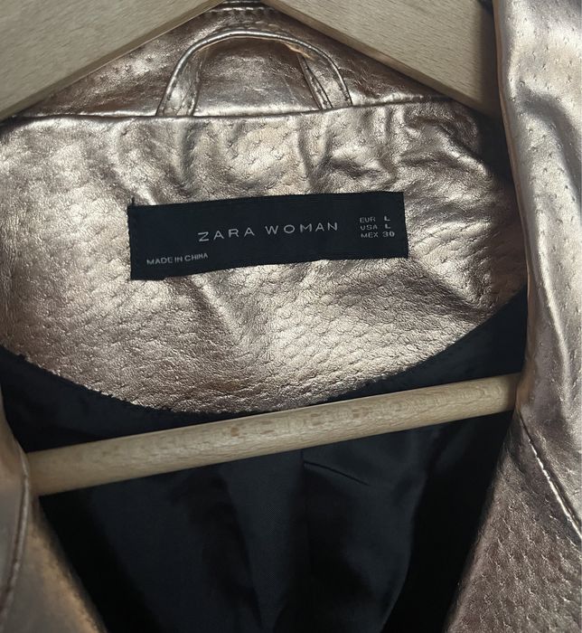 Kurtka skórzana Zara ramoneska 100% skóra naturalna różowe złoto