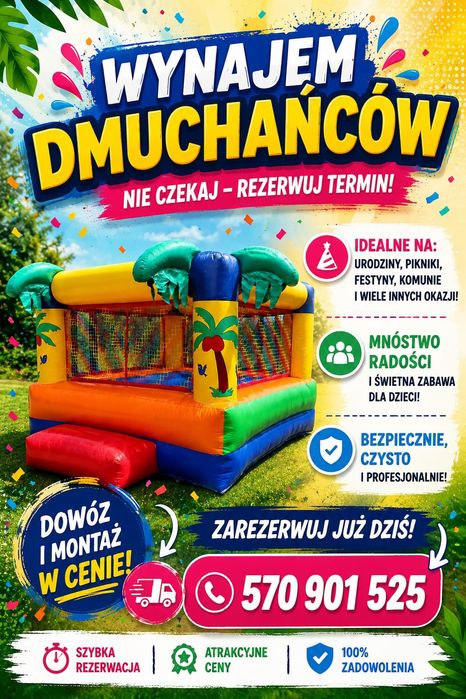 Dmuchańce, Wynajem, Zjeżdżalnie, Zamki, Plac Zabaw, Urodziny Komunie