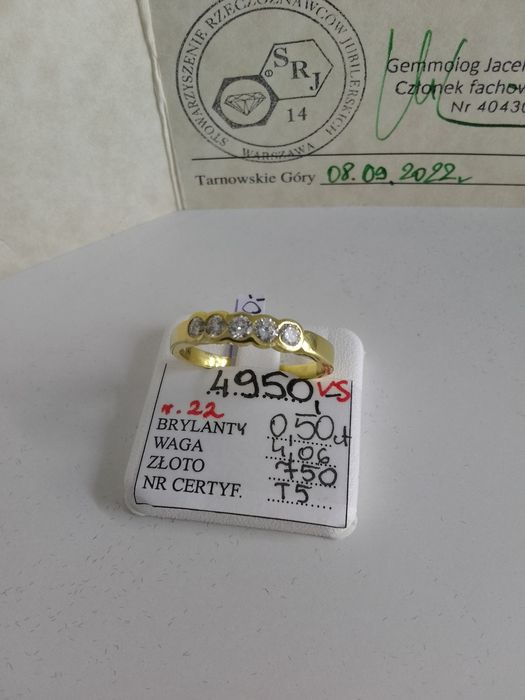 Złoty pierścionek z brylantami VS złoto 750 rozmiar 22   477