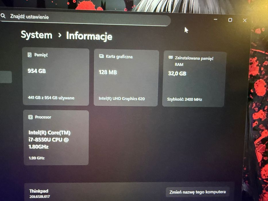 Lenovo ThinkPad T480 | i7-8550U | 32GB | 2x512GB | Dotyk | Win11 Pro