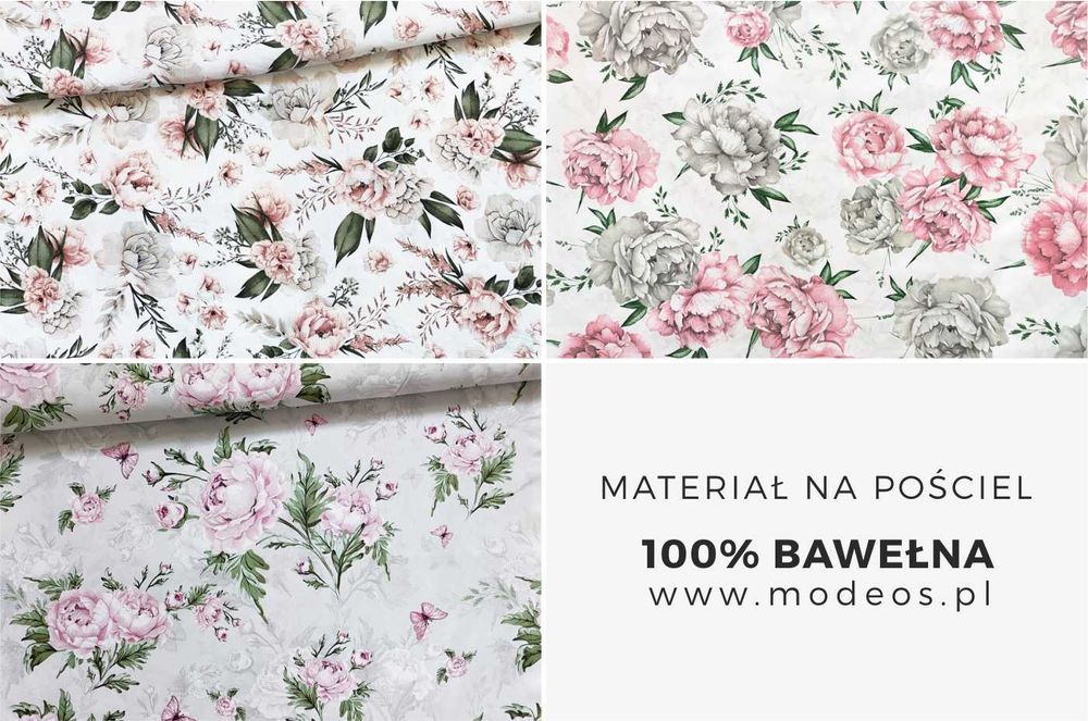 Materiał w kwiaty Tkanina bawełniana pościelowa piwonie