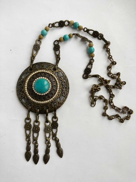 Колье Винтаж Бохо Кулон с бирюзой