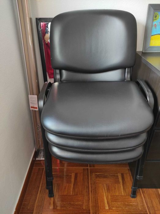 Conjunto 3 cadeiras escritório em napa preta