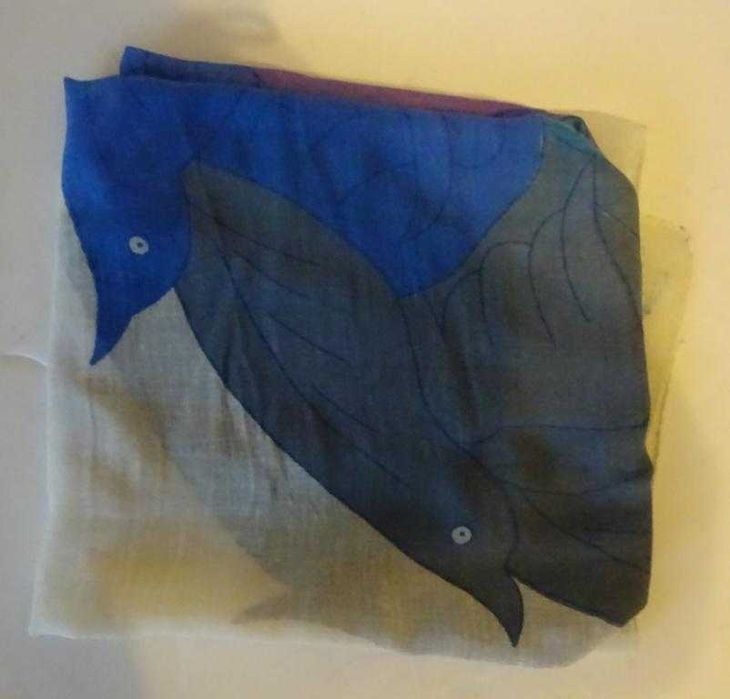 Chusta Biała Bawełniana, Dodatek Szarego, Fioletu, Zieleni