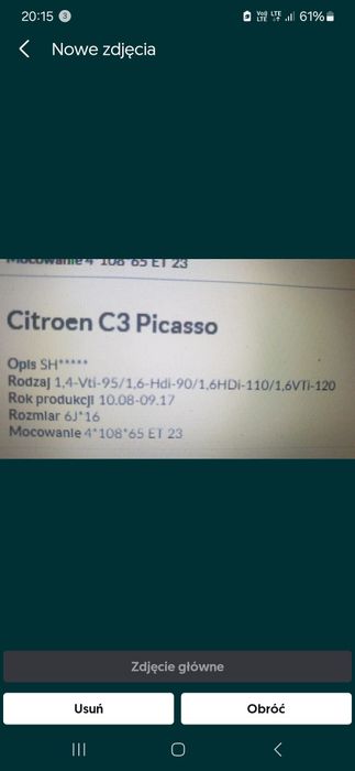 Felgi stalowe 16" 4x108 6x16 ET 23 citroen C3 Picasso peugeot