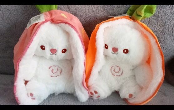 В НАЯВНОСТІ! М'яка іграшка нічник зайчик трансформер в полуничці або