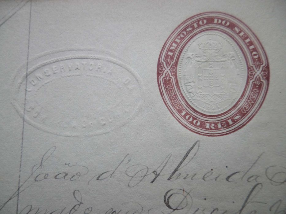 Documento Manuscrito 'Certificado' Selado , ano 1896, Marca de Água