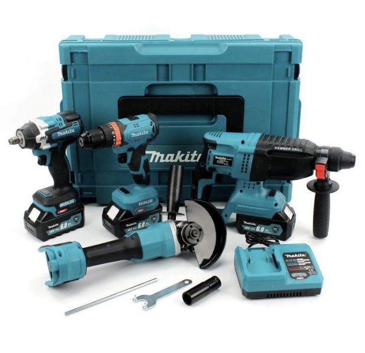 Набір Makita 4 в 1 - перфоратор + шуруповерт + гайковерт + болгарка