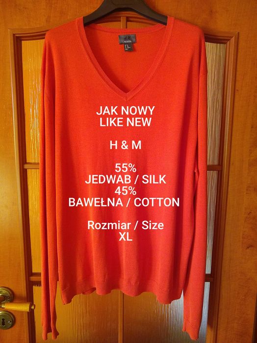 H&M  Elegancki męski lekki sweter jedwabny, 55% Jedwab, Rozmiar XL