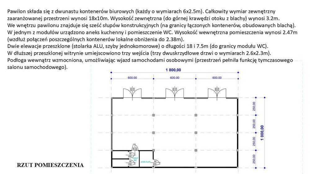 Pawilon kontenerowy 18x10 m - handlowy z dużą witryną
