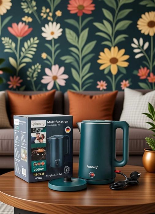 Стильний зелений чайник електричний 2л сталь 2000 ват