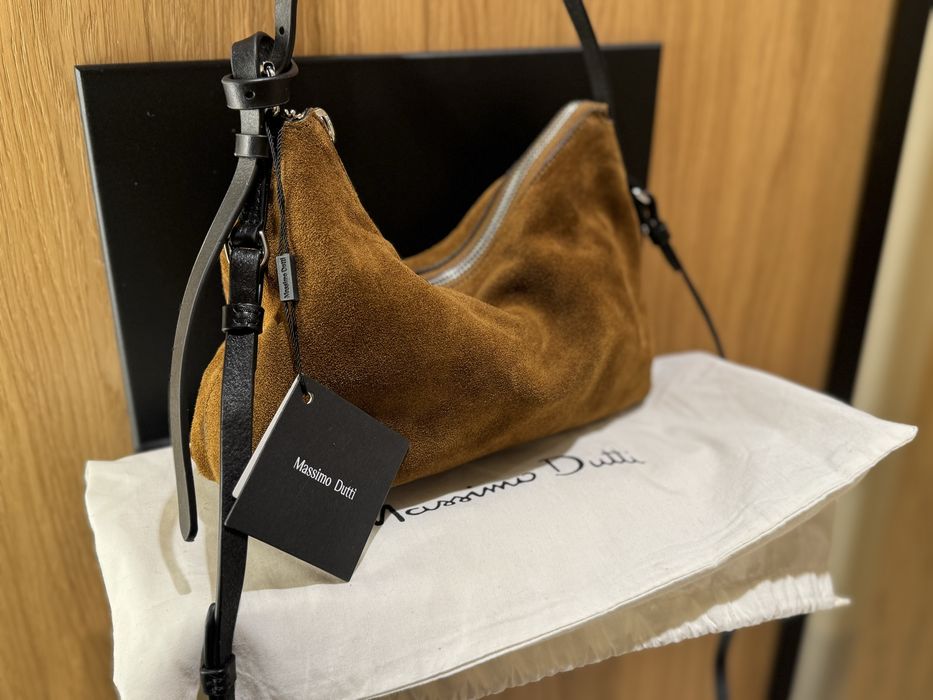 Karmelowa brązowa torebka Massimo Dutti zamsz