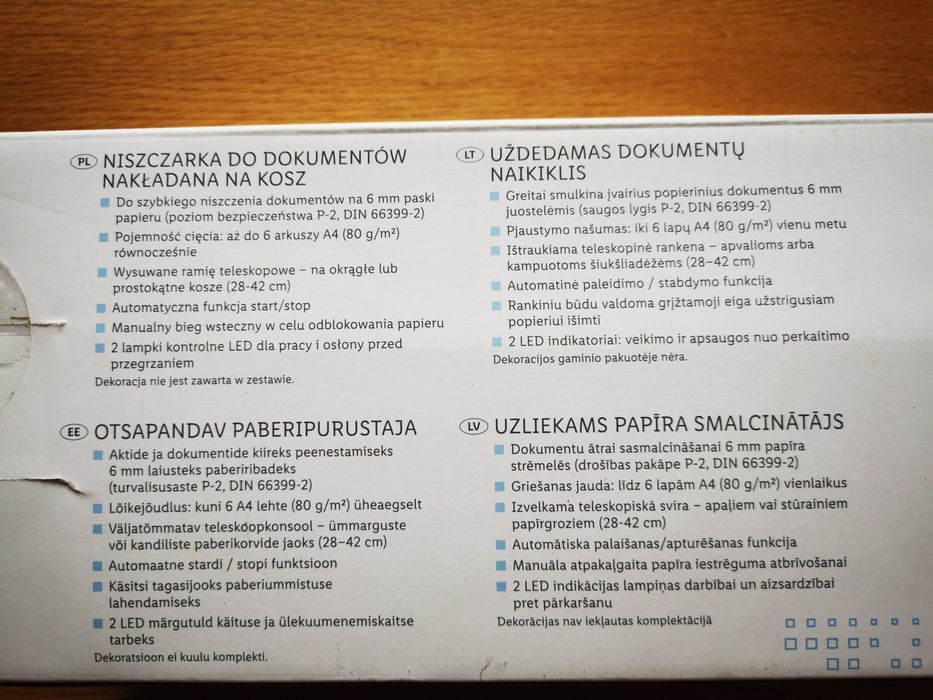 NISZCZARKA dokumentów na kosz jak nowa karton