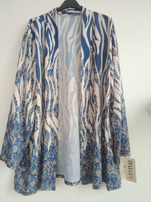 Kimono Étnico/Zebra Azul e Creme – Made in Italy - Tamanho Único - Novo!
