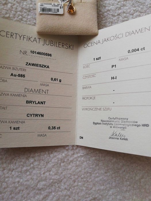 Diament i cytryn zawieszka i kolczyki złoto Apart OKAZJA