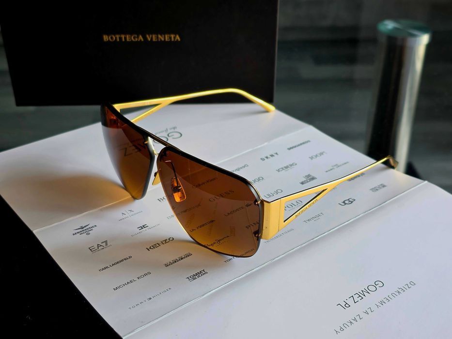 Bottega Veneta BV1065S 002 Złote Okulary Przeciwsłoneczne Jak Nowe
