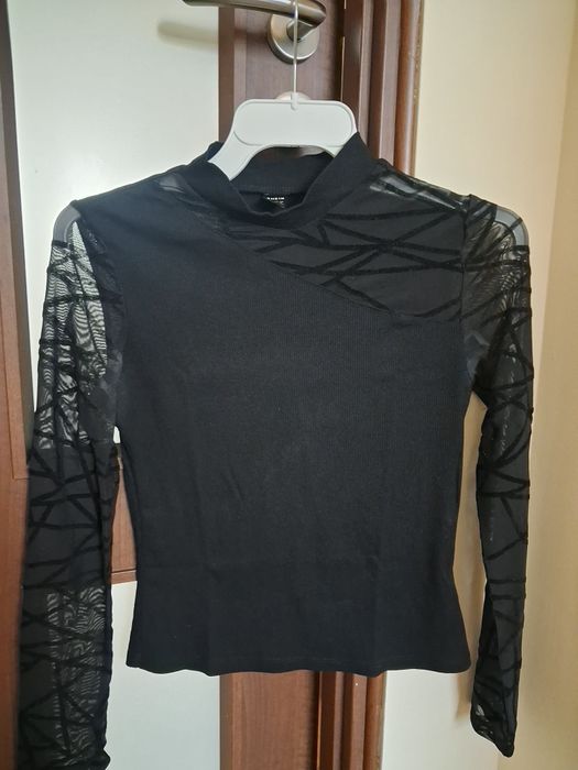 Bluzka z długim rękawem, elegancka, z ozdobną siateczką, Shein