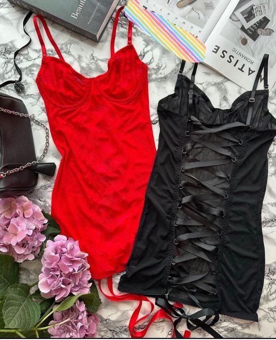 Еротична комбінація сітка сукня червона зі шнурівкою л