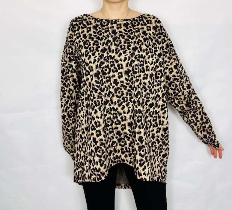 Beżowo-czarna bluza w panterkę 3XL 46