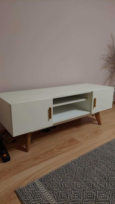 Szafka RTV pod TV 12 cm, biel i drewno