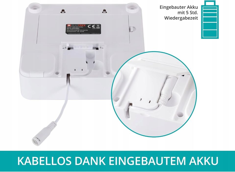 Odtwarzacz Beatfoxx Mdvd-1606 odtwarzaczem Dvd, Bluetooth i baterią, b