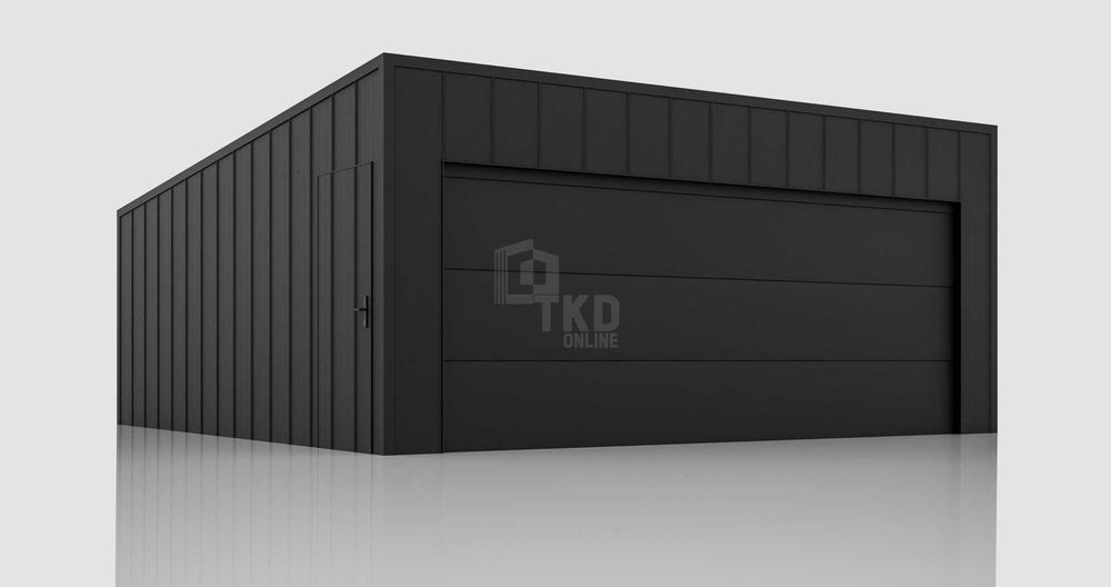 Garaż blaszany 6x6m brama segmentowa drzwi blacha na rąbek dach TKD382