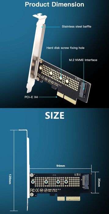 Przejściówka Adapter dysku|M2 NVMe do PCIe 4.0 x1| Fenvi