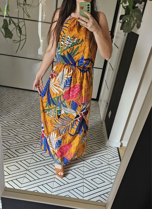 Kolorowa, długa sukienka damska  maxi – letnia wygoda i styl L/ xL