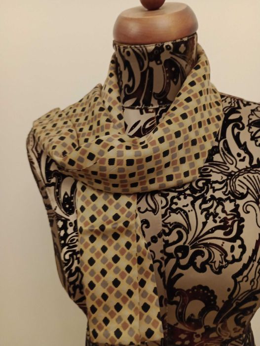 SZAL - Jedwab Naturalny - PART TWO - beż + brąz + czarny.