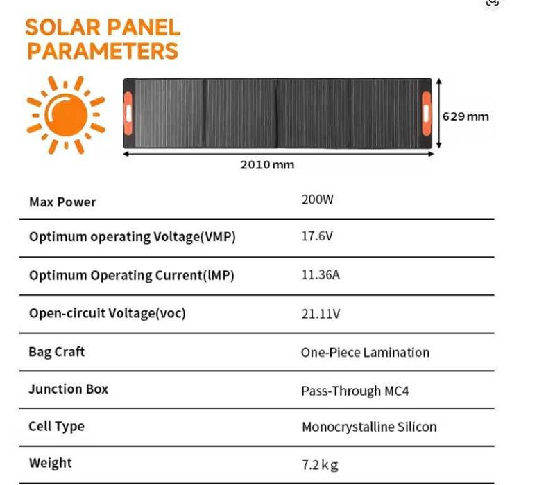 Przenośny rozkładany panej solarny CHUBAN 200W do kampera itp