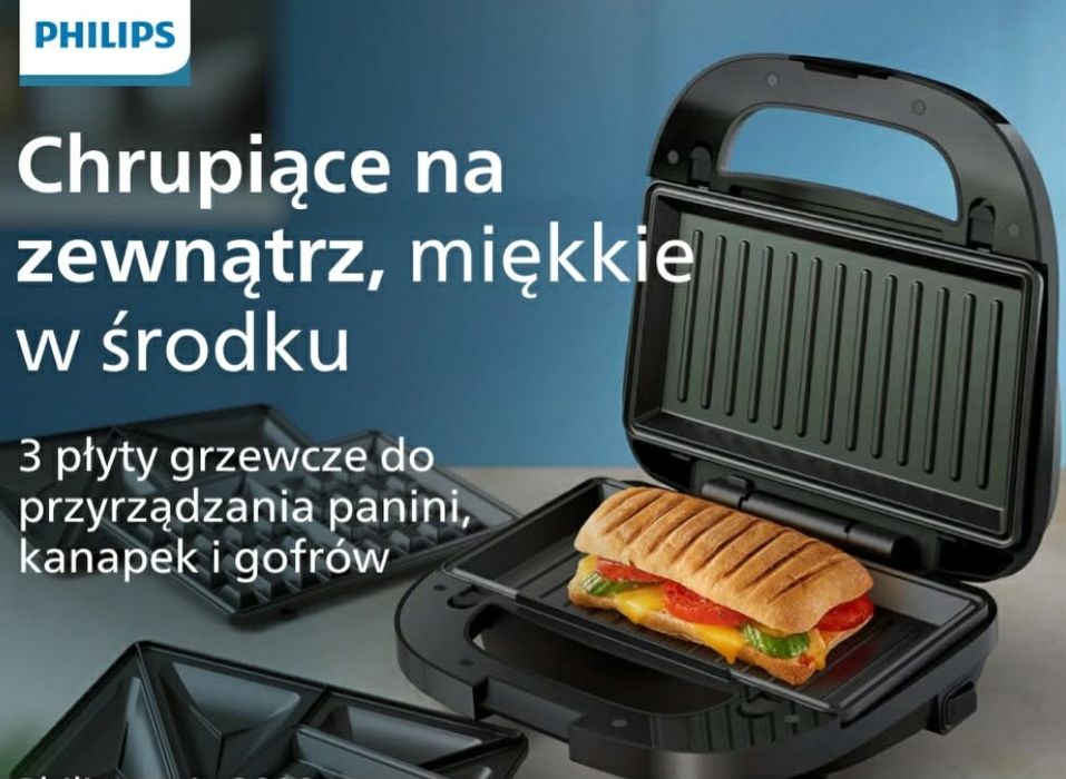 Nowy opiekacz Philips 3w1 do panini, kanapek i gofrów