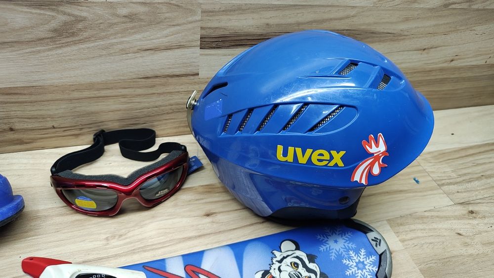 Komplet Junior Narty 80 cm TecnoPro Buty r 27 Kijki Kask Gogle