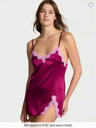 Victoria's Secret Tease Satin Lace-Trim Mini Slip Dress Ночная Пеньюар