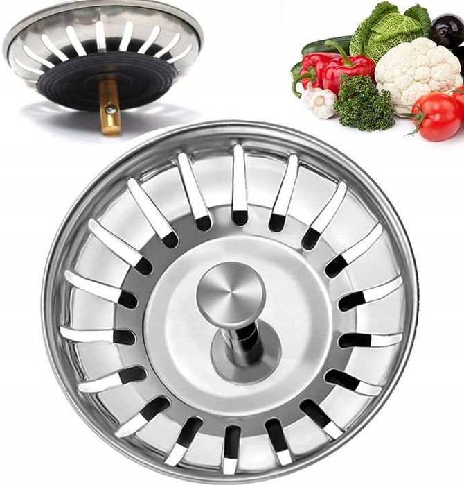 2 x KOREK METALOWY DO ZLEWU Zlewozmywaka SITKO Duże, KOSZYK, Zatyczka