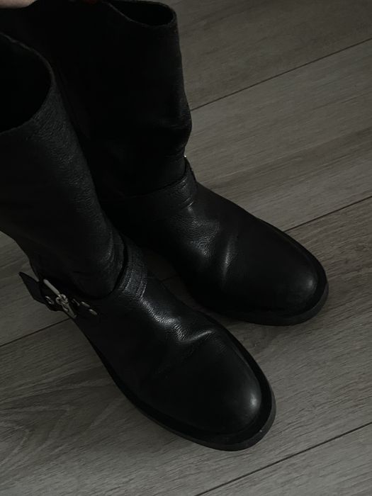 сапоги черевики казаки чорні zara зара натуральна шкіра