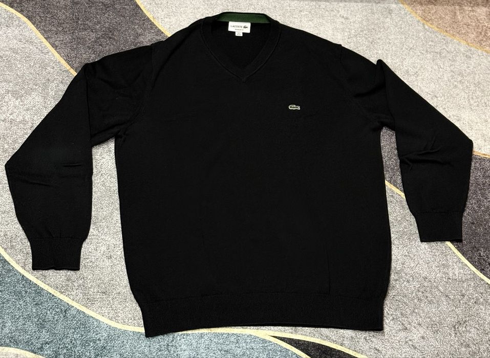 Lacoste czarny sweter męski V-neck Regular Fit XL – stan idealny!