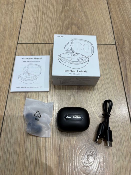 Słuchawki douszne do spania aggoo D20 Mini bezprzewodowe, ANC, czarne