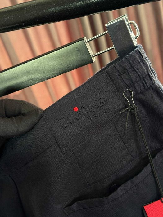 Мужские льняные брюки Kiton классические синие штаны Китон натуральный лен d096