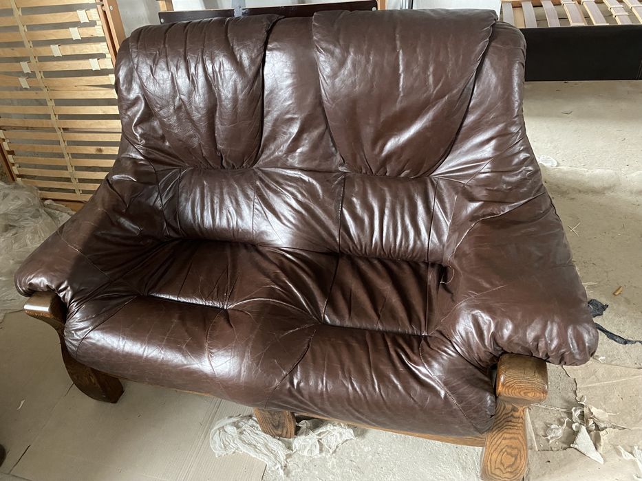 Шкіряний диван деревяний дерев'яний, кожаный деревянный