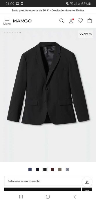 Blazer Preto Fato Super Slim Fit Mango Tamanho L + Gravata Azul