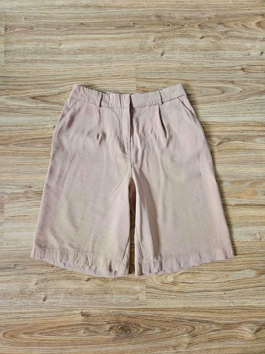 Spodenki bermudy wysoki stan beżowe na lato plażę długa nogawka M L