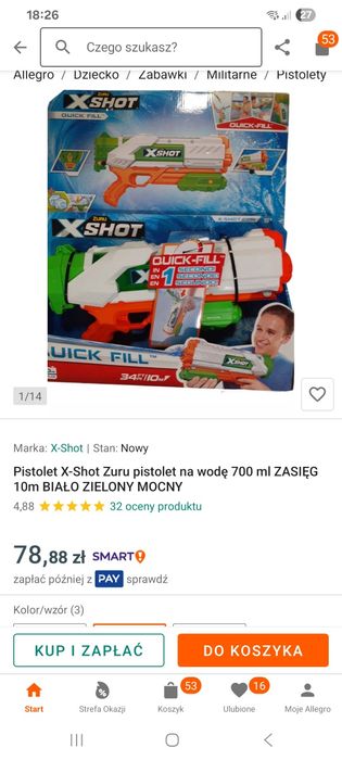 pistolet na wodę x shot