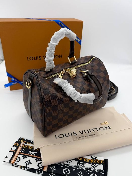 Louis Vuitton Speedy Bandouliete 25 Damier Ebene , кожаная сумка новая