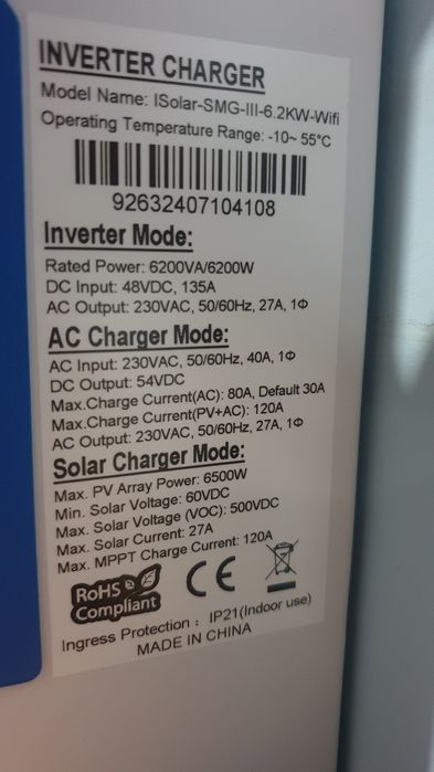 Falownik pv hybrydowy off gird 6.2 kW 48V