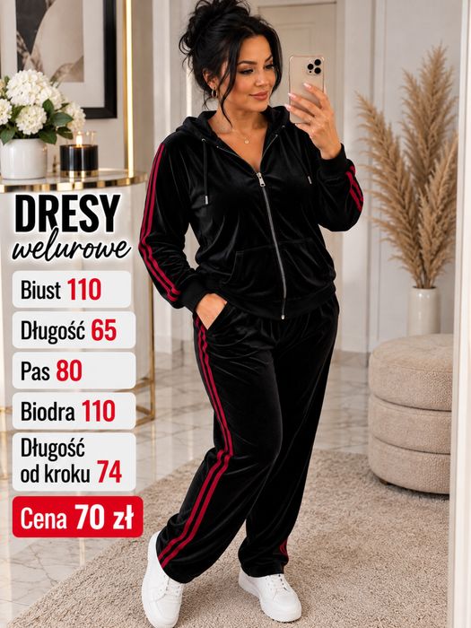 Czarny dres welurowy biust 100/110