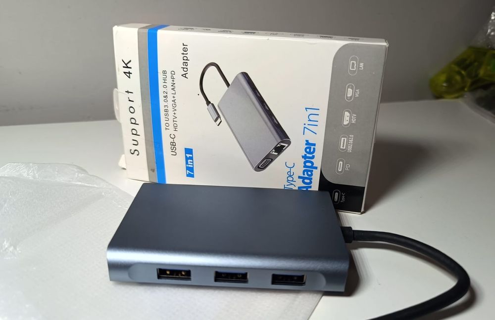 Hub USB C 7w1 adapter HDMI 4K VGA PD 100W USB 3.0 Ethernet stacja doku