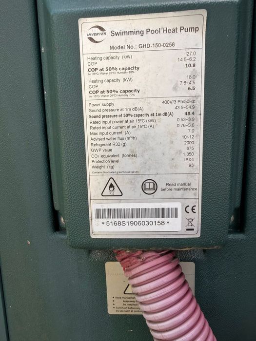 Bomba de Calor Piscina 27kW Inverter Para Pecas Reparar