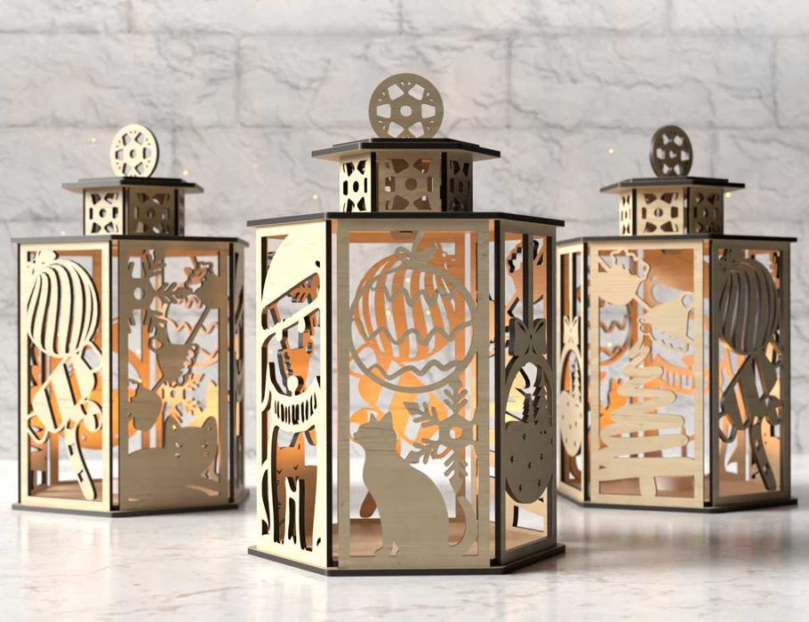 Drewniany Lampion - Domowe Zwierzaki