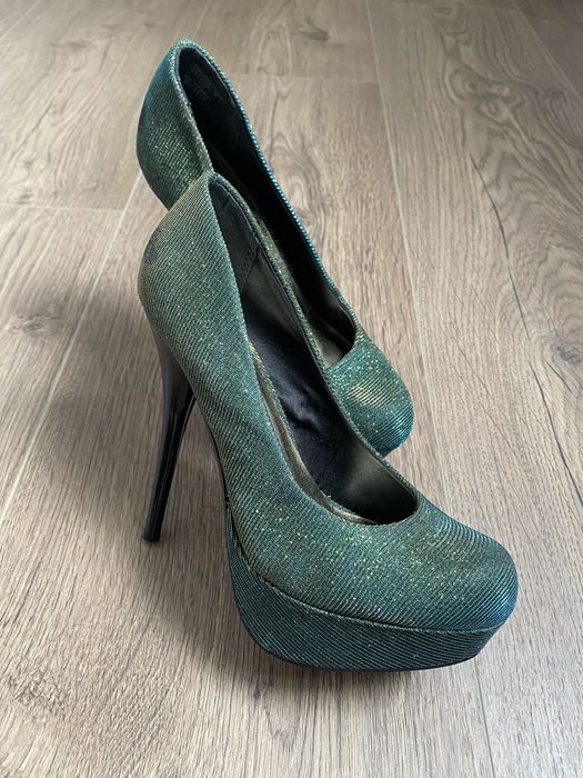 Nowe szpilki z platformą, cameleon, świecące metaliczne, karnawał